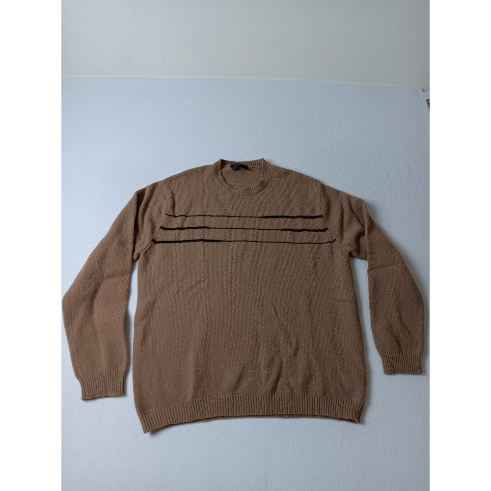 DKNY Mens Wool Blend Crew Neck Sweater Brown Striped Large Pullover